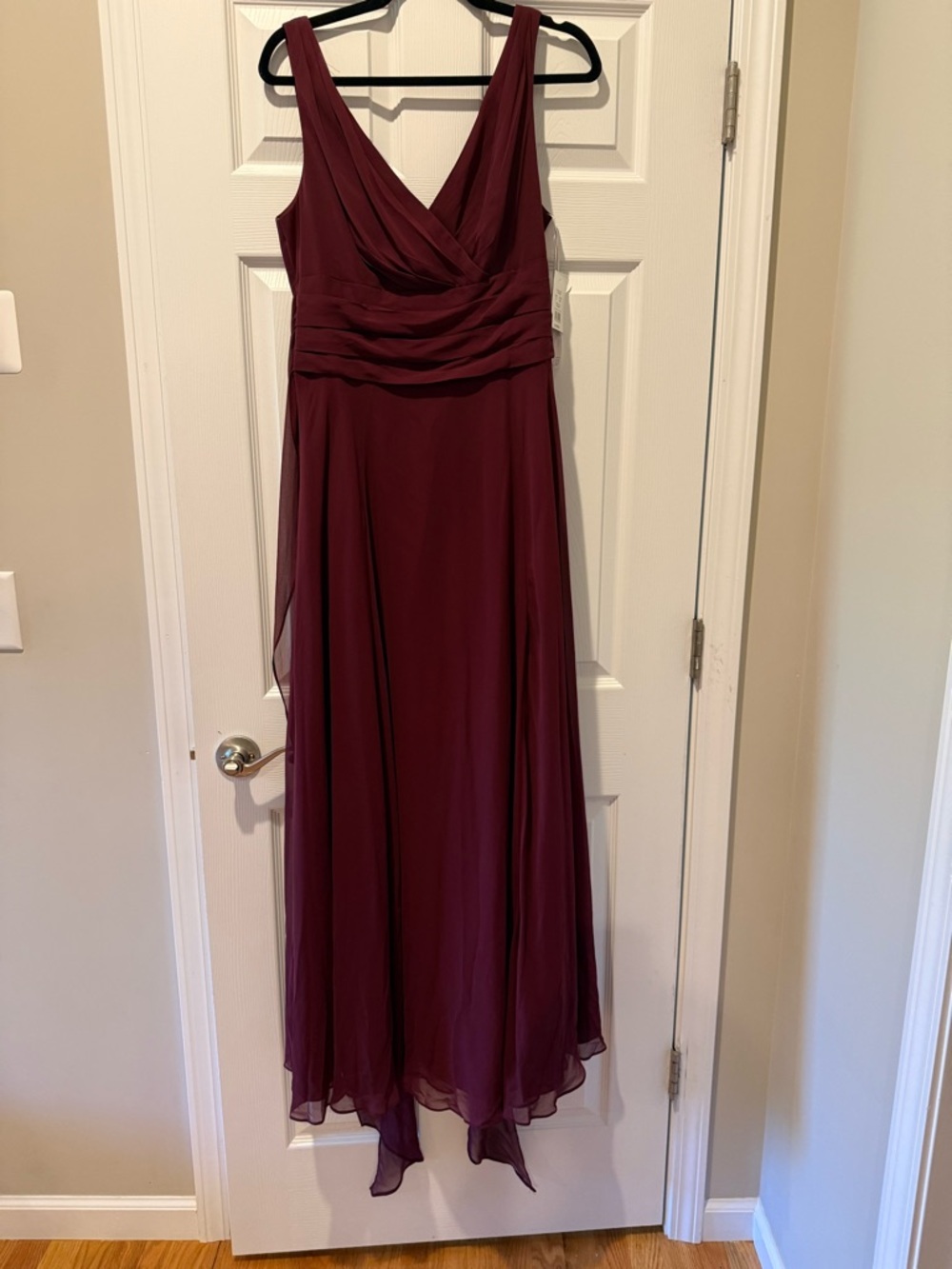 David's Bridal Burgundy Sleeveless Chiffon Maxi Dress
